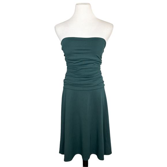 Susana Monaco Tube Ruched Strapless Stretch Knit Dress Forest Green Medium - Picture 1 of 10